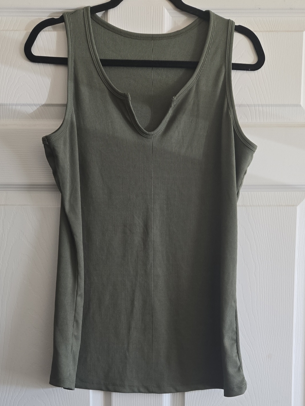 Sleeveless Ribbed V-Neck Tank Top - Olive Green